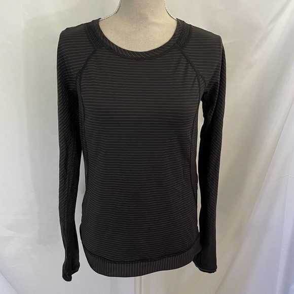 Lululemon Women's Run For Gold Long Sleeve Size 6 Stretch Black Stripe - Picture 3 of 9